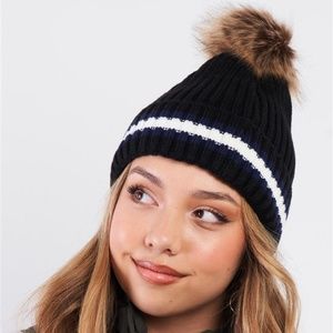Striped Bunny Tail Beanie